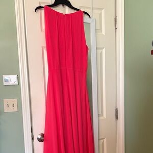 Sleeveless Tie-Waist Hot Pink Maxi Dress
